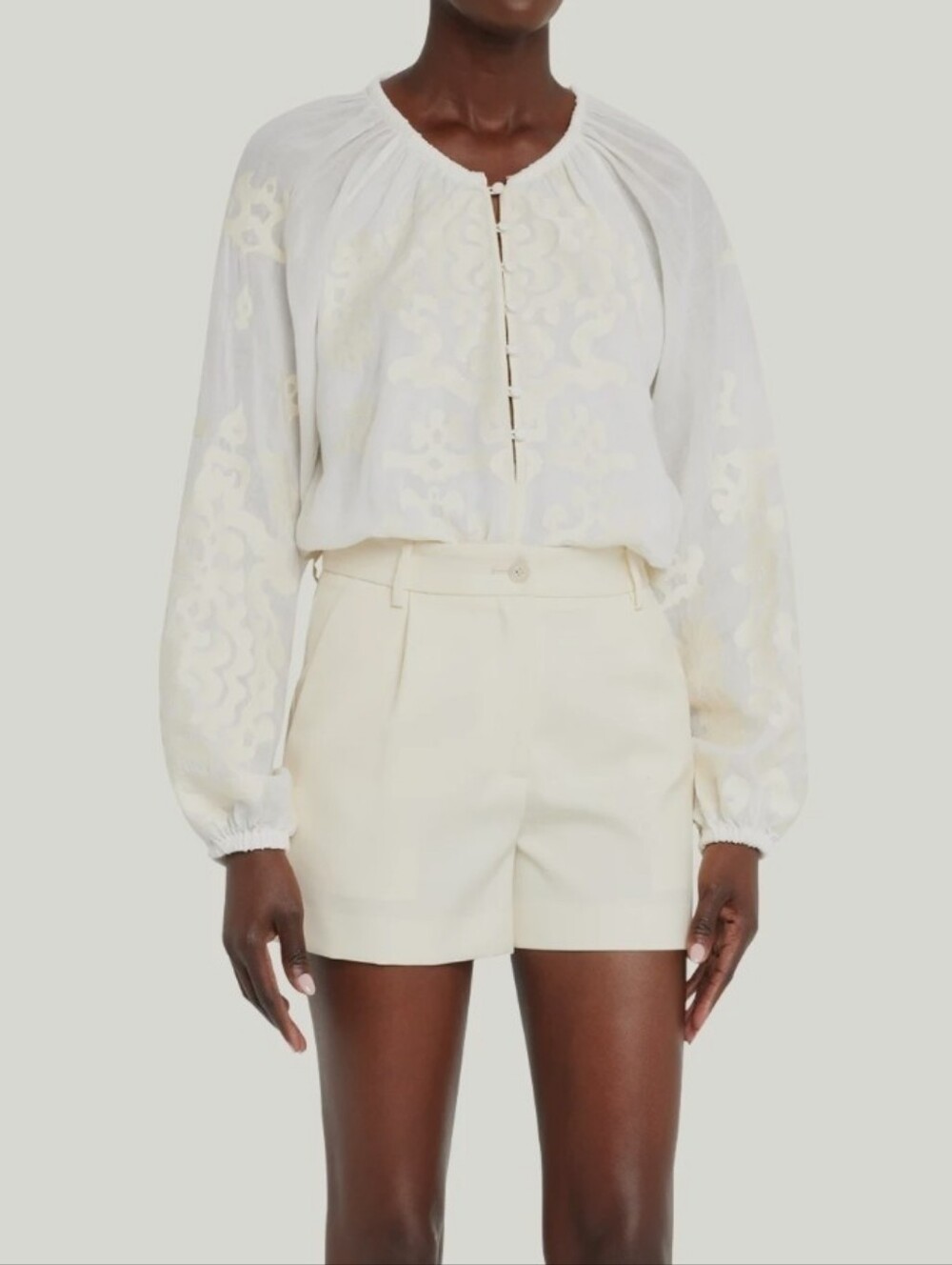 A.L.C. Capri Printed Embroidered Button-Front Top In White Cream Size 6